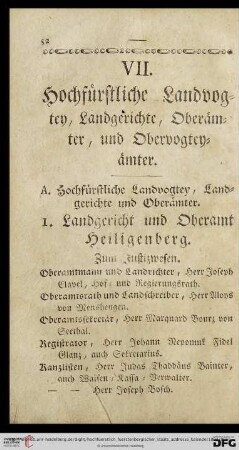 VII. Hochfuerstliche Landvogtey, Landgerichte, Oberaemter, und Obervogteyaemter