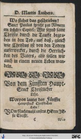 Von dem Fünfften Haupt-Stuck Christlicher Lehr.