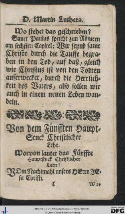 Von dem Fünfften Haupt-Stuck Christlicher Lehr.