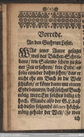 Vorrede. An den Geehrten Leser