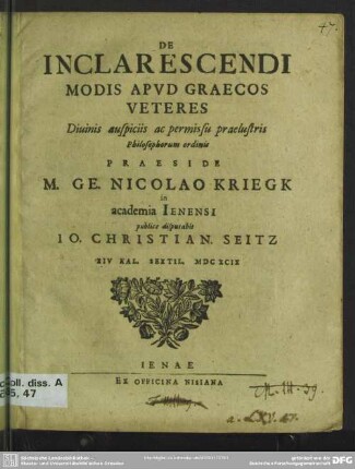 De inclarescendi Modis apud Graecos veteres