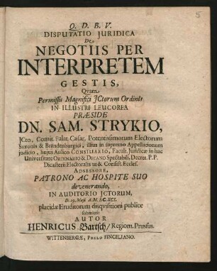 Disputatio Iuridica De Negotiis Per Interpretem Gestis