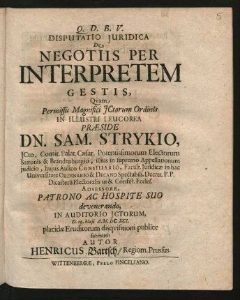 Disputatio Iuridica De Negotiis Per Interpretem Gestis