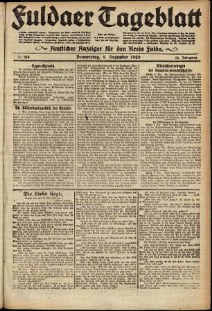 Ausgabe vom Donnerstag, den 09. Dezember 1920.