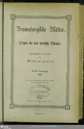 3.1879: Dramaturgische Blätter : Organ für das deutsche Theater