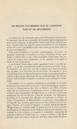 Les missions indo-chinoises hors de l'exposition. Paris et les départements