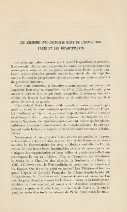 Les missions indo-chinoises hors de l'exposition. Paris et les départements