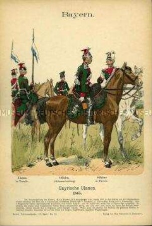Uniformdarstellung, Gemeine und Offiziere des Ulanen-Regiments, Königreich Bayern, 1865.