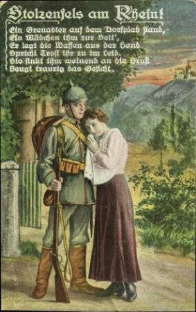Stolzenfels am Rhein! Ein Grenadier auf dem Dorfplatz stand [...]