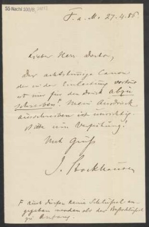 Brief an Ludwig Strecker  an B. Schott's Söhne : 27.04.1886