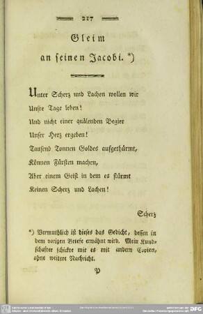 Gleim an seinen Jacobi