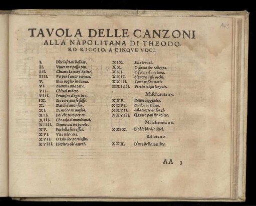 Tavola delle canzoni