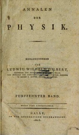 Annalen der Physik. 15. 1803