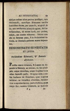 Demonstratio Honestatis Et Legum. Declaratione Libertatis, & Rationis absolvitur