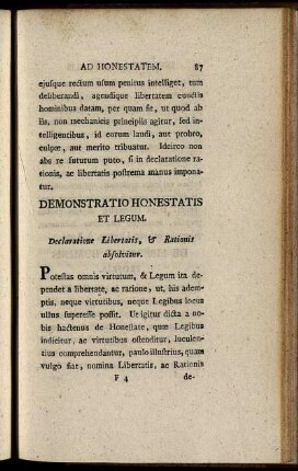 Demonstratio Honestatis Et Legum. Declaratione Libertatis, & Rationis absolvitur