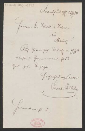 Brief an B. Schott's Söhne : 25.09.1884