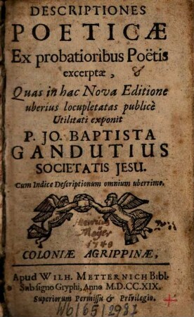 Descriptiones Poeticae Ex probatioribus Poëtis excerptae