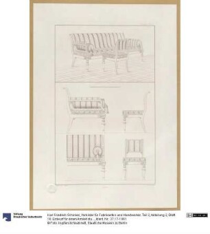 Vorbilder für Fabrikanten und Handwerker. Teil 2, Abteilung 2, Blatt 16: Entwurf für einen Armlehstuhl und ein Sofa