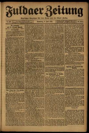 Erste Ausgabe vom Samstag, den 09. Juli 1921.