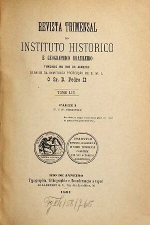 Revista do Instituto Histórico e Geográfico Brasileiro. 54. 1891/92