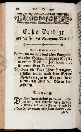 Erste Predigt auf das Fest der Reinigung Mariä.