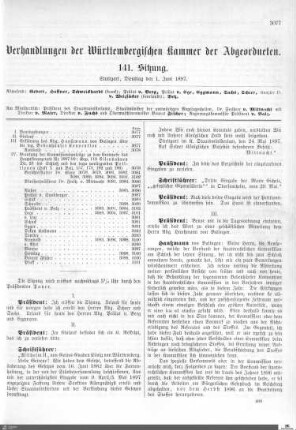 141. Sitzung, Stuttgart, 1.6.1897