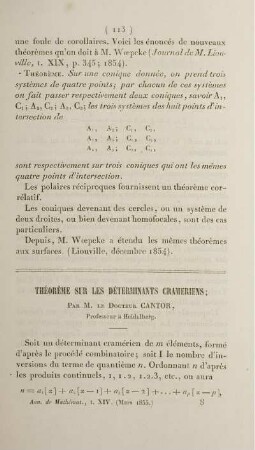 Théorème sur les déterminants crameriens.