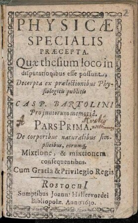 1: Physicae Specialis Praecepta. 1