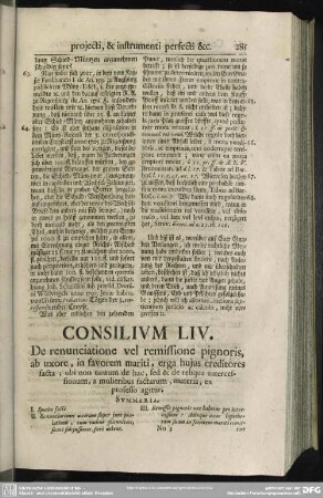 Consilium LIV. De renunciatione vel remissione pignoris, ab uxore, in favorem mariti, erga hujus creditores facta; [...]