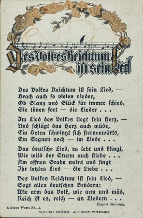 Des Volkes Reichtum ist sein Lied