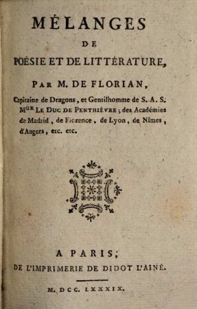 Mélanges de Poësie et de Litterature