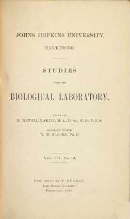 Studies from the Biological Laboratory. 3. 1884/87, Nr. 9