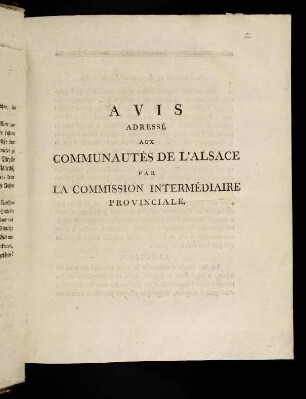 1-8, Avis Adressé Aux Communautés De L´Alsace