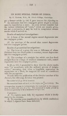 On some special forms of conics.