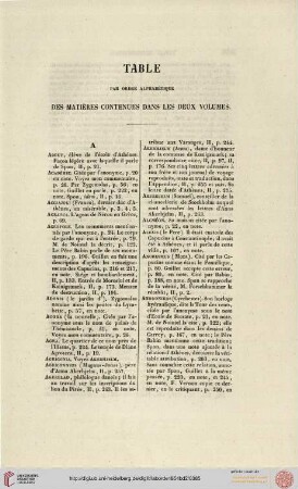 Table par ordre alphabétique des matières contenues dans les deux volumes
