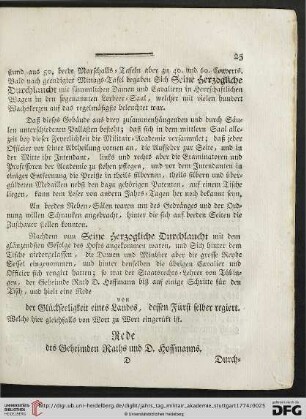 Rede des Geheimden Raths und D. Hoffmanns: Durchlauchtigster Herzog, Gnaedigster Herzog und Herr! Wahrer Vater des Vaterlandes und seiner Jugend!