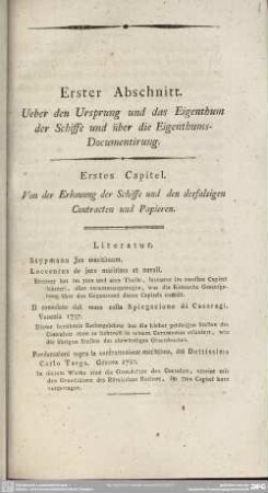Erster Abschnitt. Ueber den Ursprung und das Eigenthum der Schiffe und über die Eigenthums-Documentirung