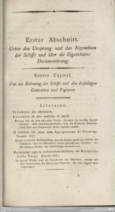 Erster Abschnitt. Ueber den Ursprung und das Eigenthum der Schiffe und über die Eigenthums-Documentirung