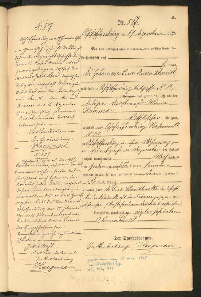 Standesamtsbuch der Stadt Aschaffenburg: Geburten 365/1900 - 184/1901