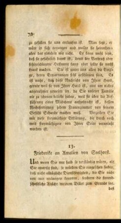 13. Friederike an Amalien von Seelhorst.