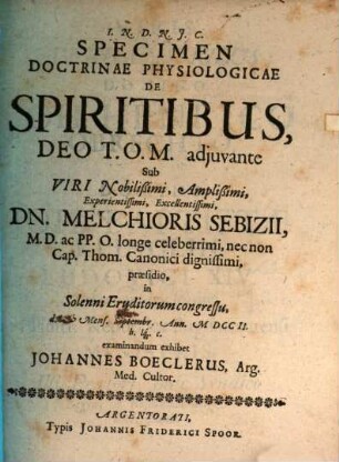 Specimen doctrinae physiologicae de spiritibus