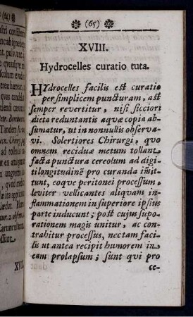 XVIII. Hydrocelles curatio tuta