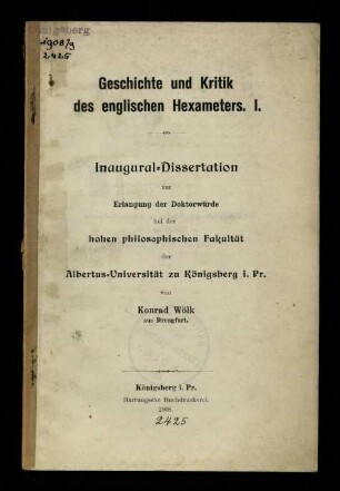 Geschichte und Kritik des englischen Hexameters. 1.