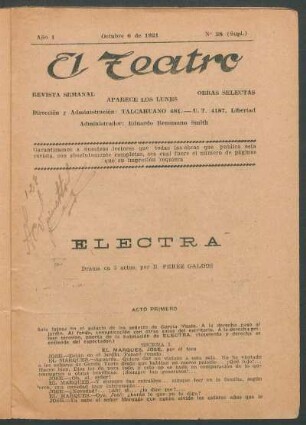1921002800: Electra : drama en 5 actos