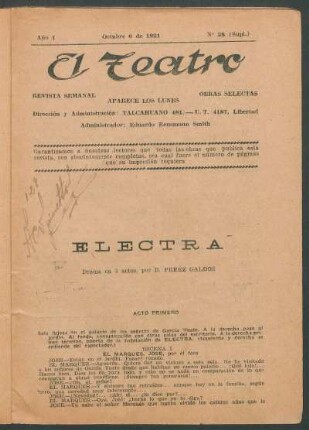 1921002800: Electra : drama en 5 actos