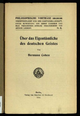 Über das Eigentümliche des deutschen Geistes