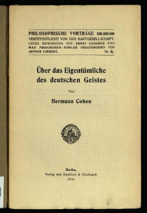 Über das Eigentümliche des deutschen Geistes