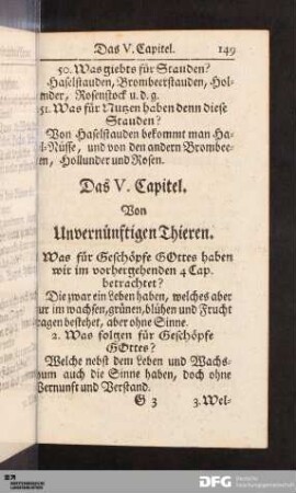 Das V. Capitel. Von Unvernünftigen Thieren.