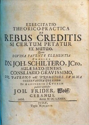 Exercitatio Theorico-Practica De Rebus Creditis Si Certum Petatur Ex Mutuo