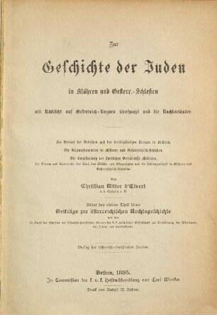 Schriften der Historisch-Statistischen Section der K.K. Mährischen Gesellschaft zur Beförderung des Ackerbaues, der Natur- und Landeskunde. 30. 1895